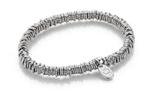 Silberarmband bestehend aus Silberösen auf elastischem Band und  Logoanhänger mit Diamant