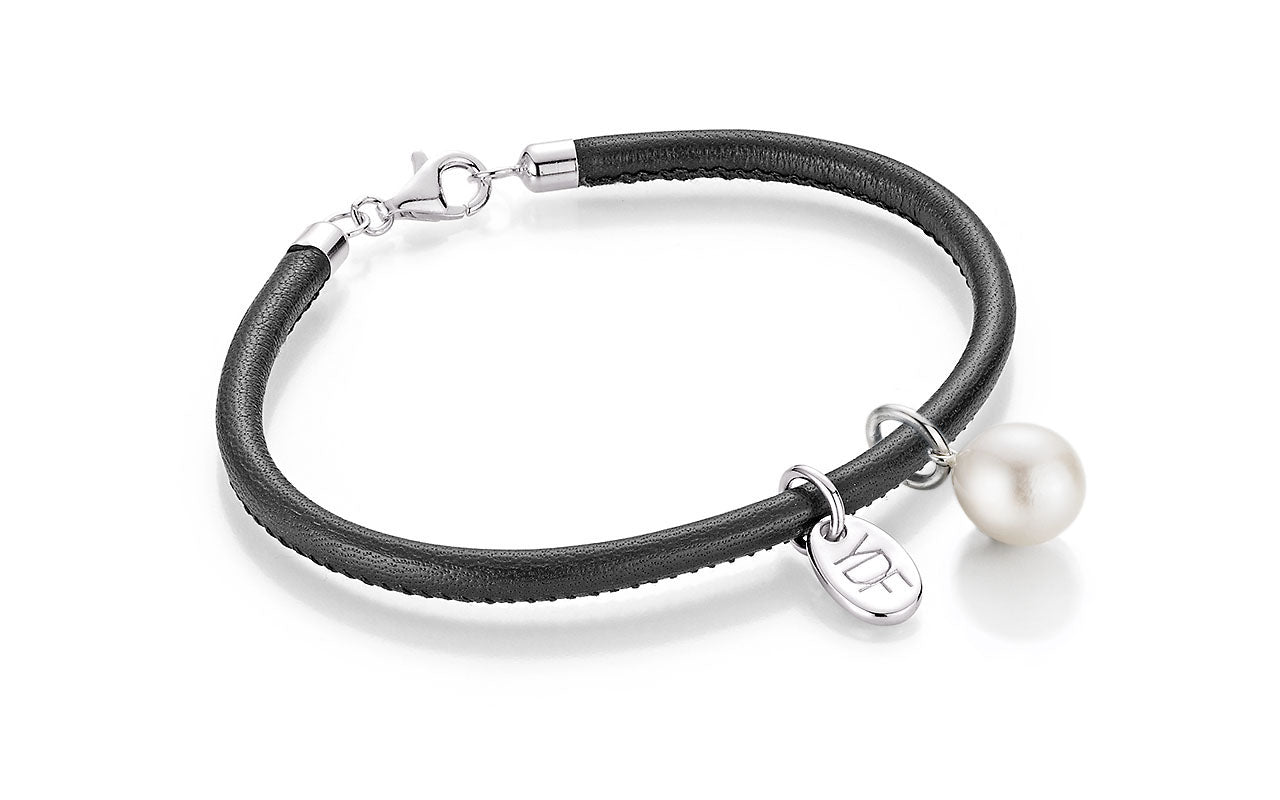 Casual-Pearl Lederarmband 925 Silber mit Diamant 0,01 Karat
