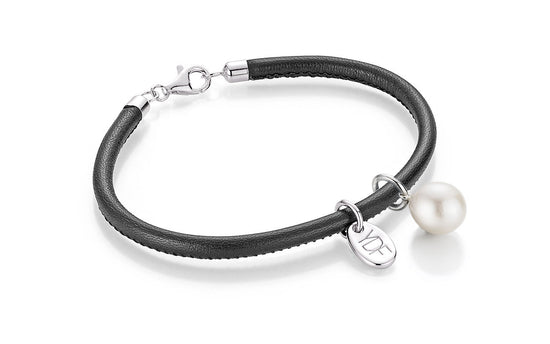 Casual-Pearl Lederarmband 925 Silber mit Diamant 0,01 Karat