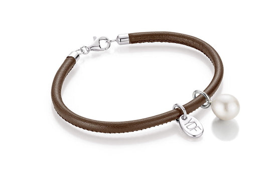 Casual-Pearl Lederarmband 925 Silber mit Diamant 0,01 Karat