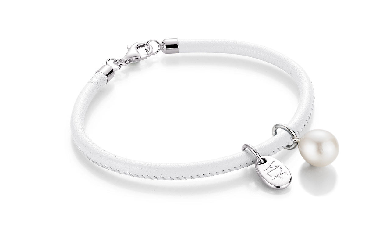 Casual-Pearl Lederarmband 925 Silber mit Diamant 0,01 Karat