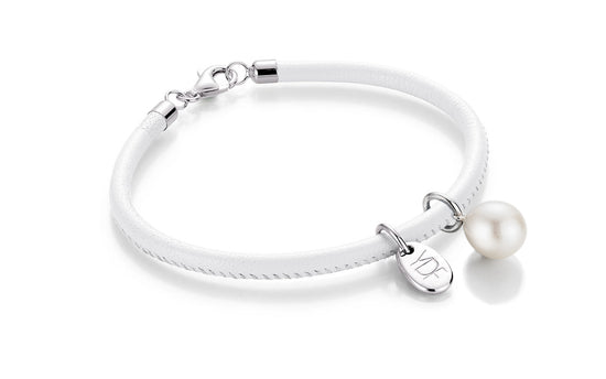 Casual-Pearl Lederarmband 925 Silber mit Diamant 0,01 Karat