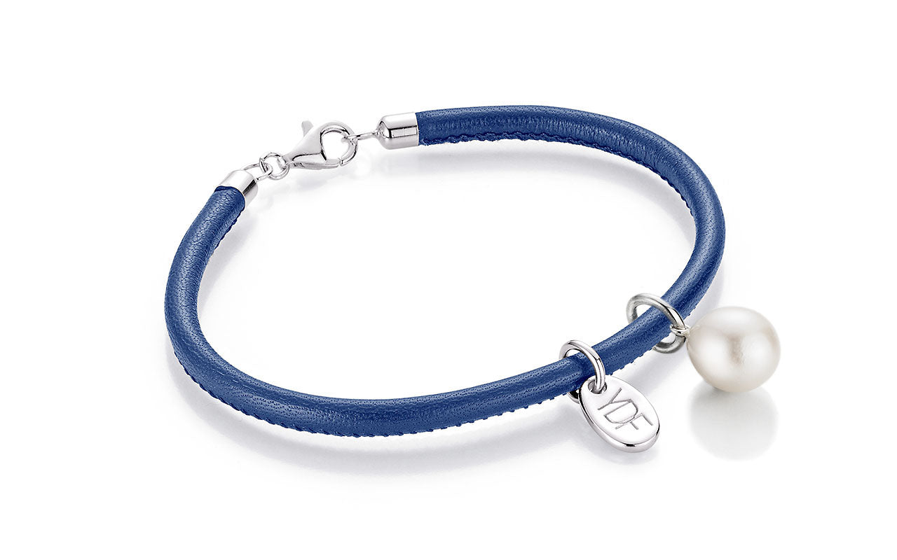 Casual-Pearl Lederarmband 925 Silber mit Diamant 0,01 Karat