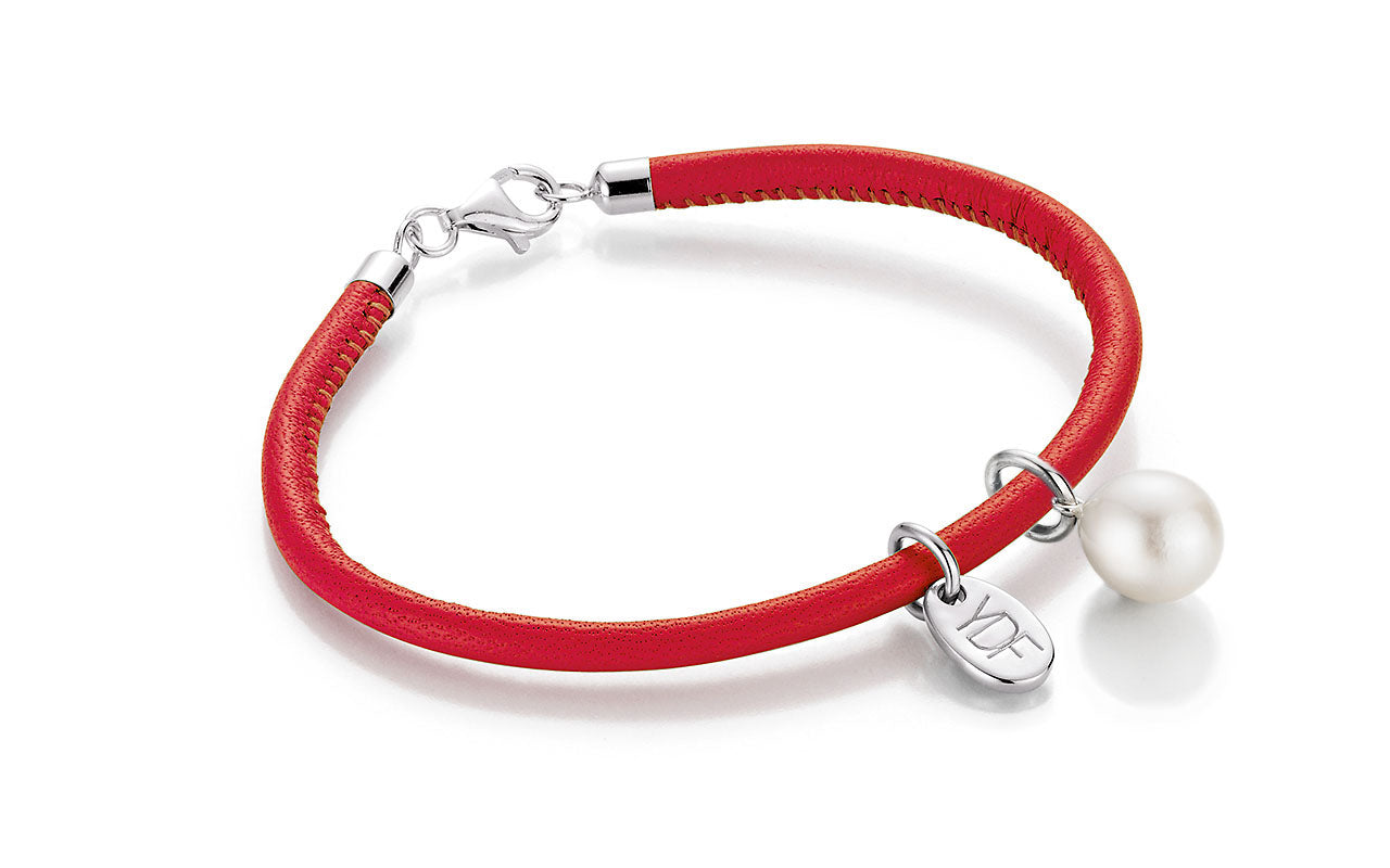 Casual-Pearl Lederarmband 925 Silber mit Diamant 0,01 Karat