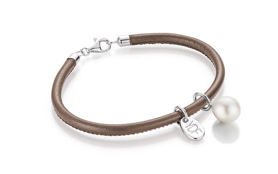 Casual-Pearl Lederarmband 925 Silber mit Diamant 0,01 Karat