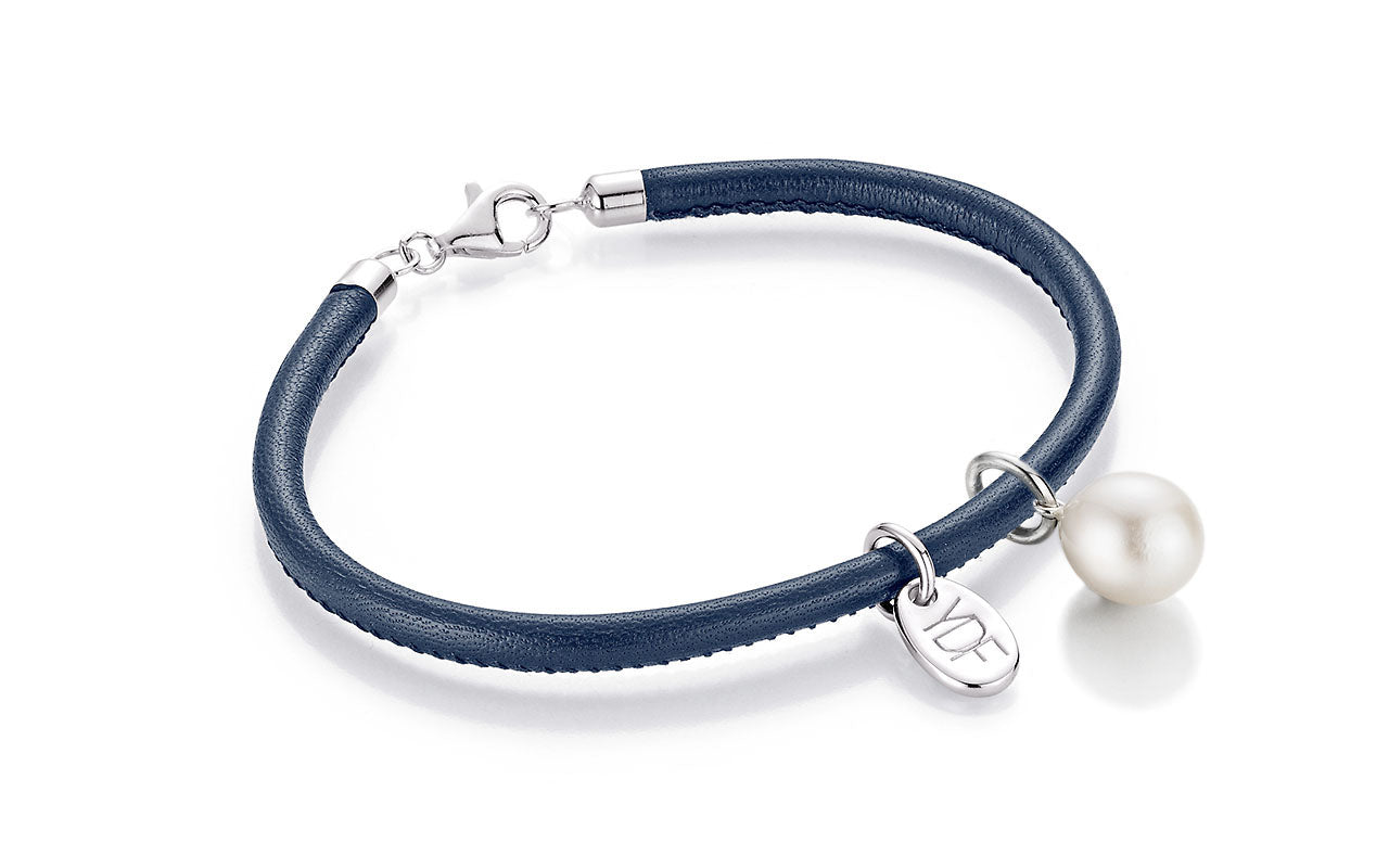 Casual-Pearl Lederarmband 925 Silber mit Diamant 0,01 Karat
