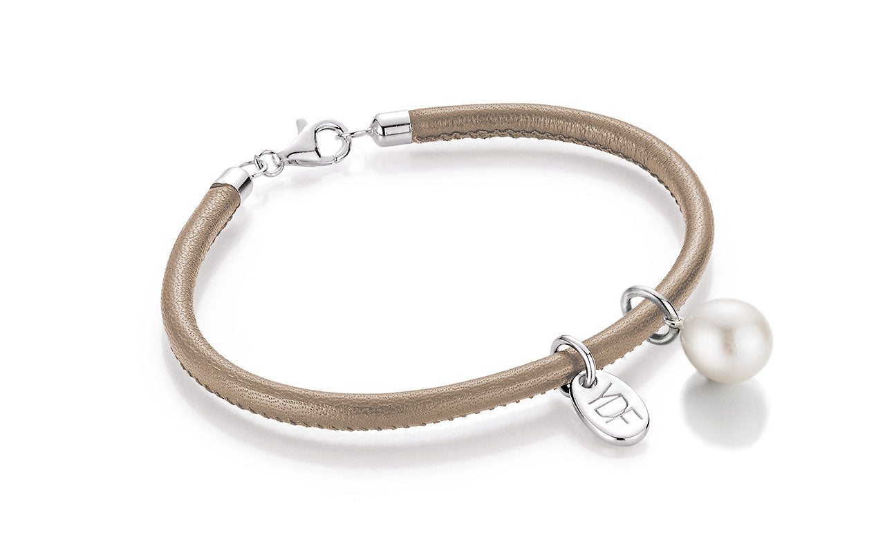 Casual-Pearl Lederarmband 925 Silber mit Diamant 0,01 Karat