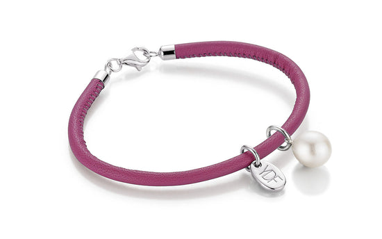 Casual-Pearl Lederarmband 925 Silber mit Diamant 0,01 Karat