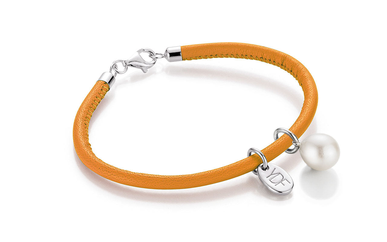 Casual-Pearl Lederarmband 925 Silber mit Diamant 0,01 Karat