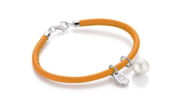 Casual-Pearl Lederarmband 925 Silber mit Diamant 0,01 Karat