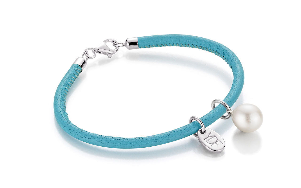 Casual-Pearl Lederarmband 925 Silber mit Diamant 0,01 Karat