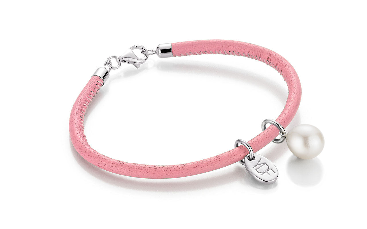 Casual-Pearl Lederarmband 925 Silber mit Diamant 0,01 Karat
