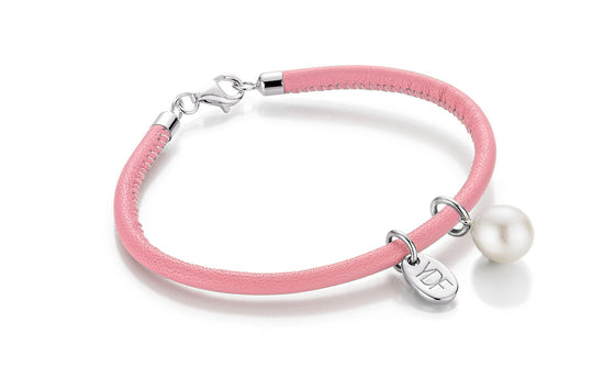 Casual-Pearl Lederarmband 925 Silber mit Diamant 0,01 Karat