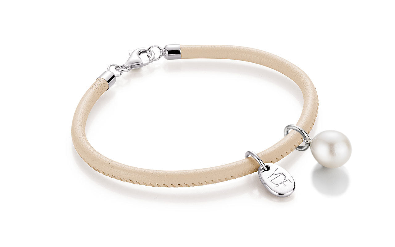 Casual-Pearl Lederarmband 925 Silber mit Diamant 0,01 Karat