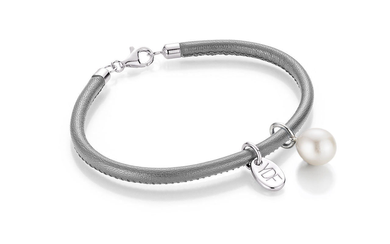 Casual-Pearl Lederarmband 925 Silber mit Diamant 0,01 Karat
