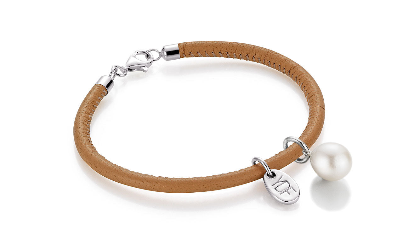 Casual-Pearl Lederarmband 925 Silber mit Diamant 0,01 Karat
