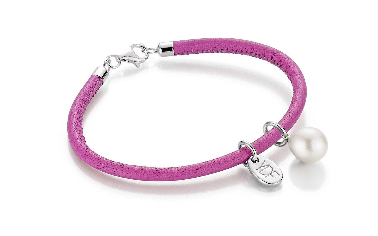 Casual-Pearl Lederarmband 925 Silber mit Diamant 0,01 Karat