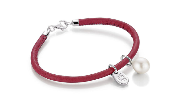 Casual-Pearl Lederarmband 925 Silber mit Diamant 0,01 Karat