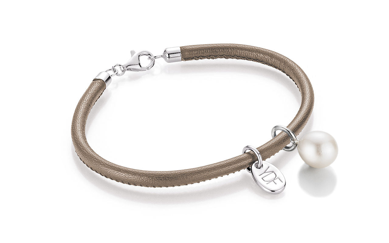 Casual-Pearl Lederarmband 925 Silber mit Diamant 0,01 Karat