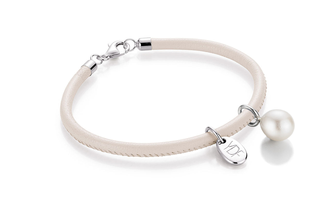 Casual-Pearl Lederarmband 925 Silber mit Diamant 0,01 Karat