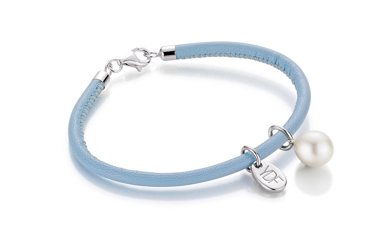 Casual-Pearl Lederarmband 925 Silber mit Diamant 0,01 Karat