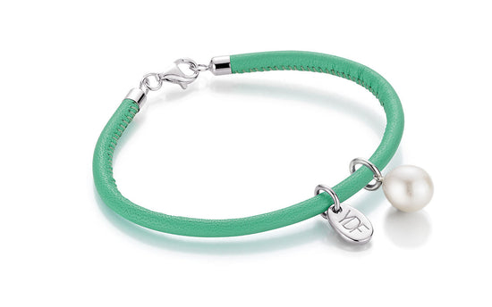 Casual-Pearl Lederarmband 925 Silber mit Diamant 0,01 Karat