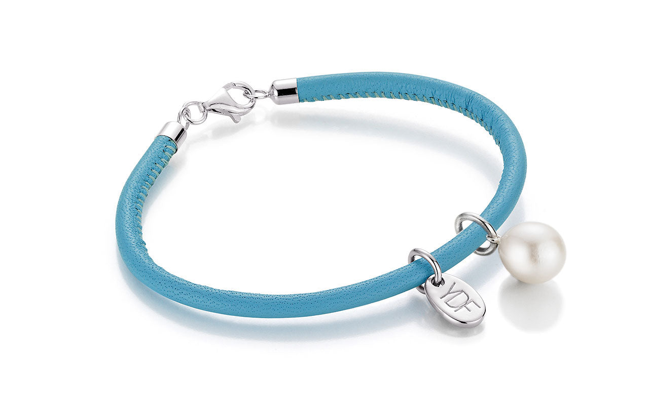 Casual-Pearl Lederarmband 925 Silber mit Diamant 0,01 Karat