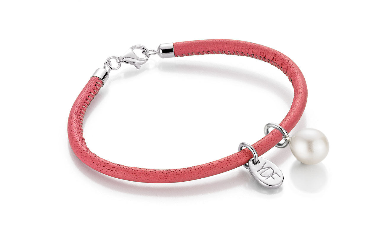 Casual-Pearl Lederarmband 925 Silber mit Diamant 0,01 Karat