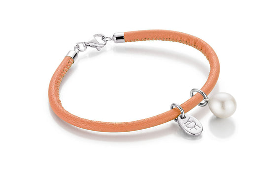 Casual-Pearl Lederarmband 925 Silber mit Diamant 0,01 Karat