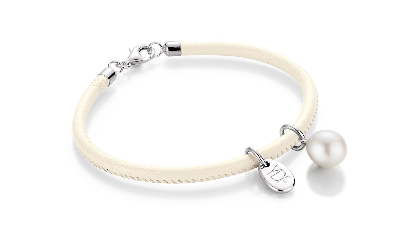 Casual-Pearl Lederarmband 925 Silber mit Diamant 0,01 Karat