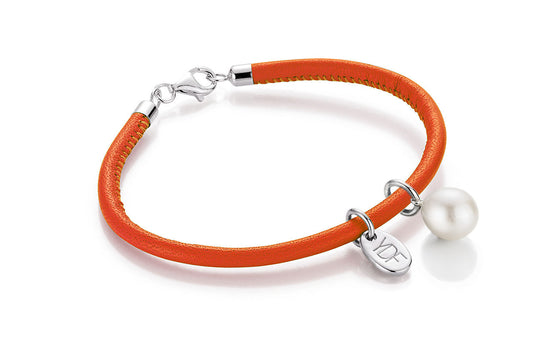 Casual-Pearl Lederarmband 925 Silber mit Diamant 0,01 Karat
