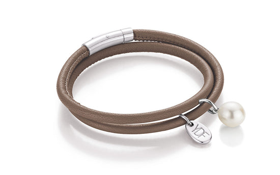 Happy-Pearl Lederarmband 925 Silber mit Diamant 0,01 Karat