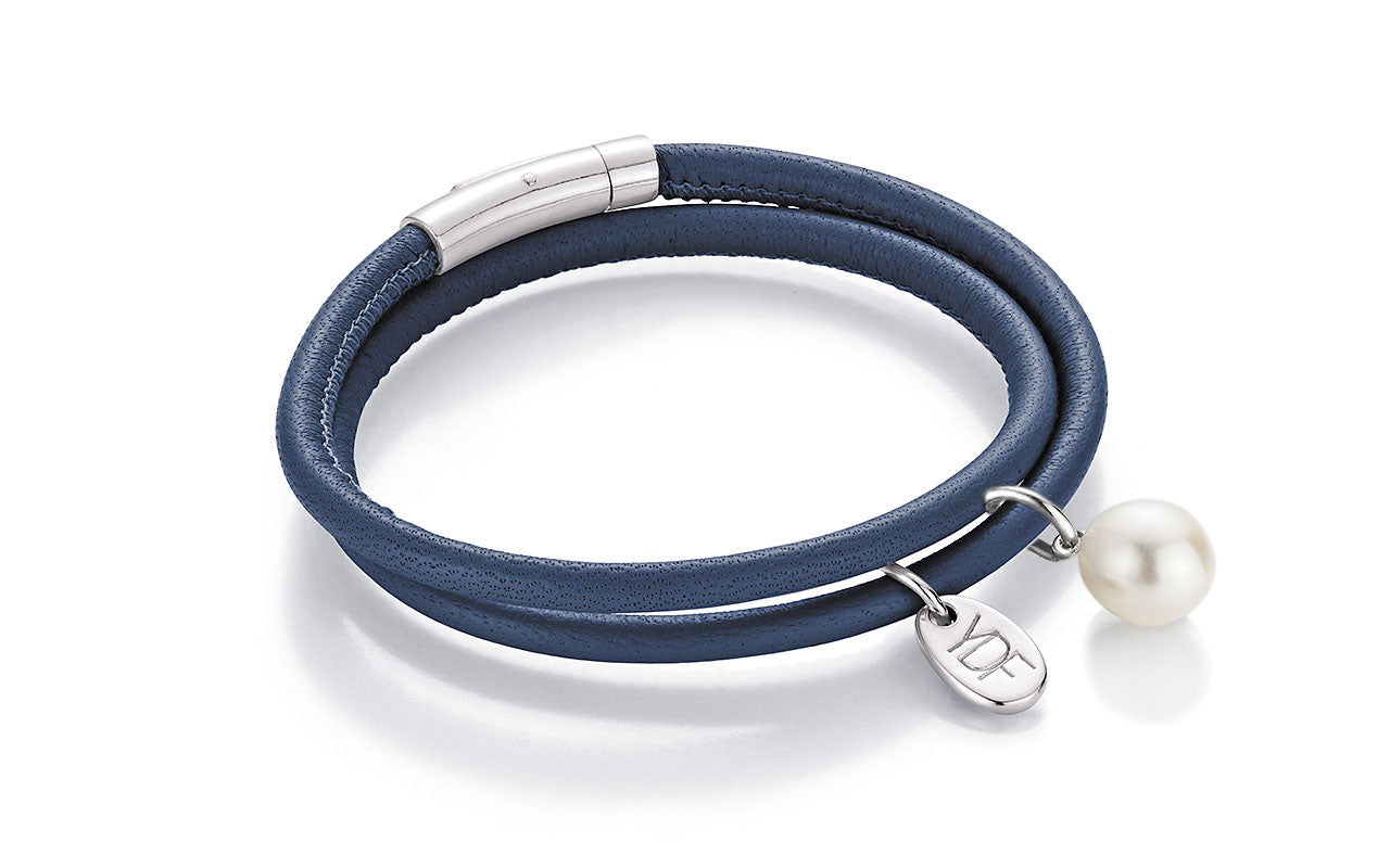 Happy-Pearl Lederarmband 925 Silber mit Diamant 0,01 Karat