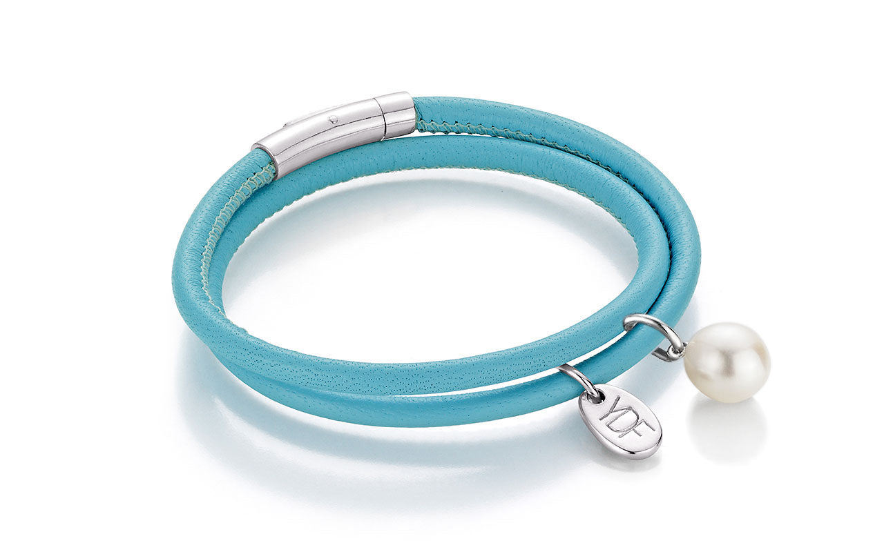 Happy-Pearl Lederarmband 925 Silber mit Diamant 0,01 Karat