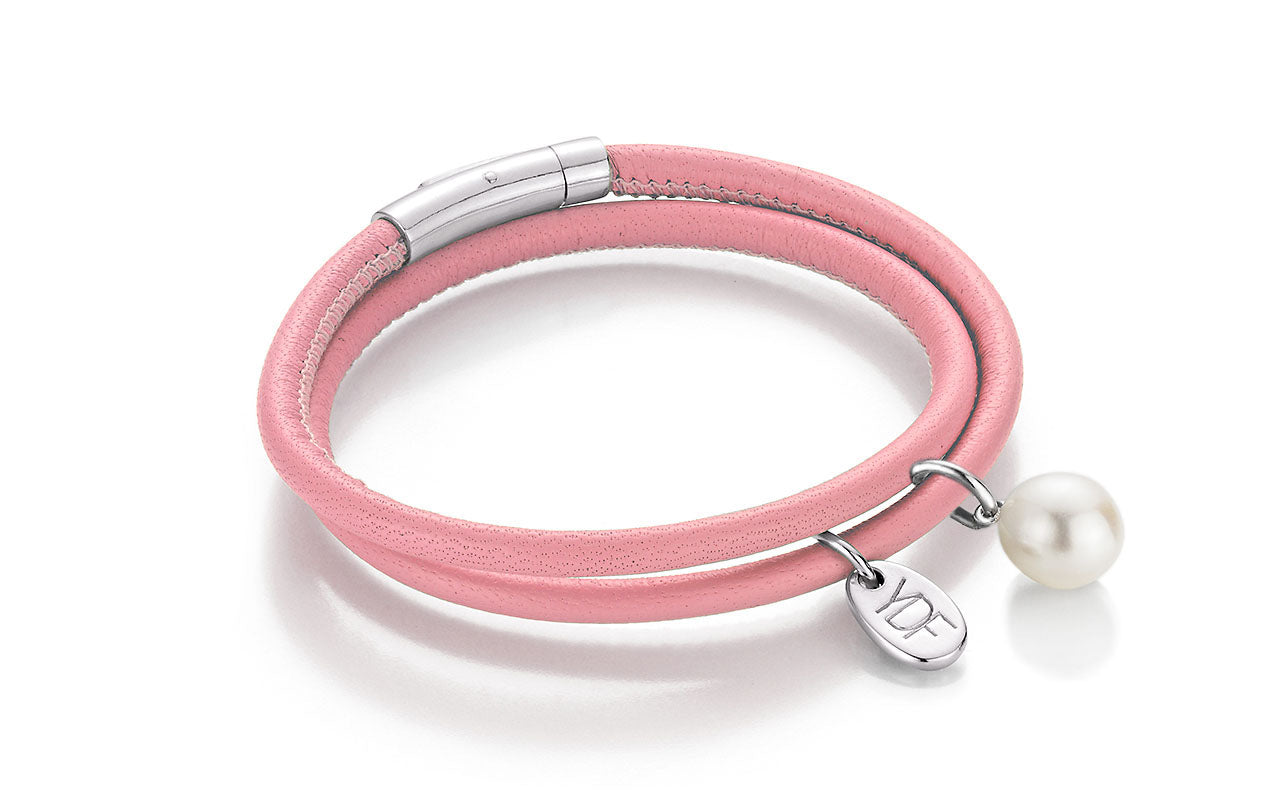 Happy-Pearl Lederarmband 925 Silber mit Diamant 0,01 Karat