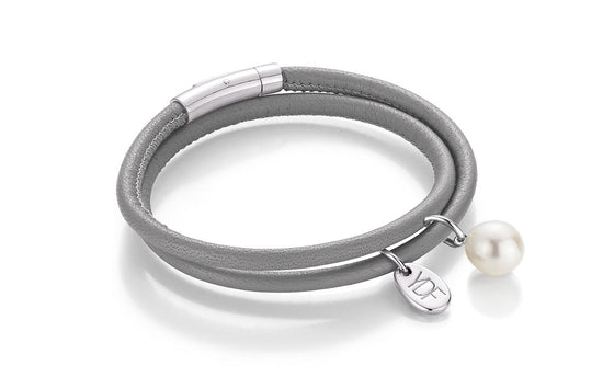 Happy-Pearl Lederarmband 925 Silber mit Diamant 0,01 Karat