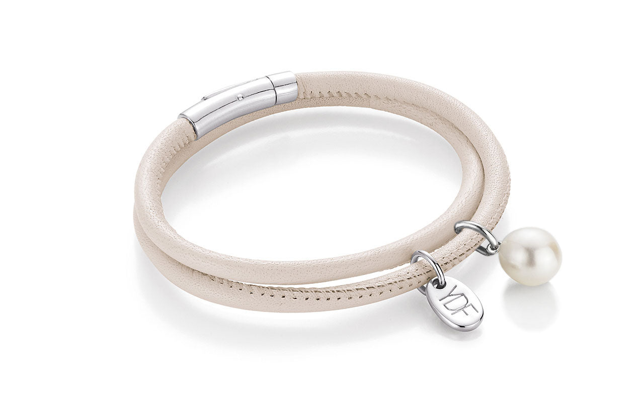 Happy-Pearl Lederarmband 925 Silber mit Diamant 0,01 Karat