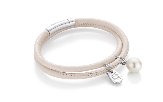 Happy-Pearl Lederarmband 925 Silber mit Diamant 0,01 Karat