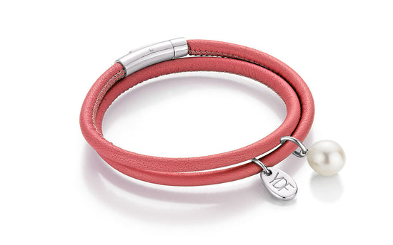 Happy-Pearl Lederarmband 925 Silber mit Diamant 0,01 Karat