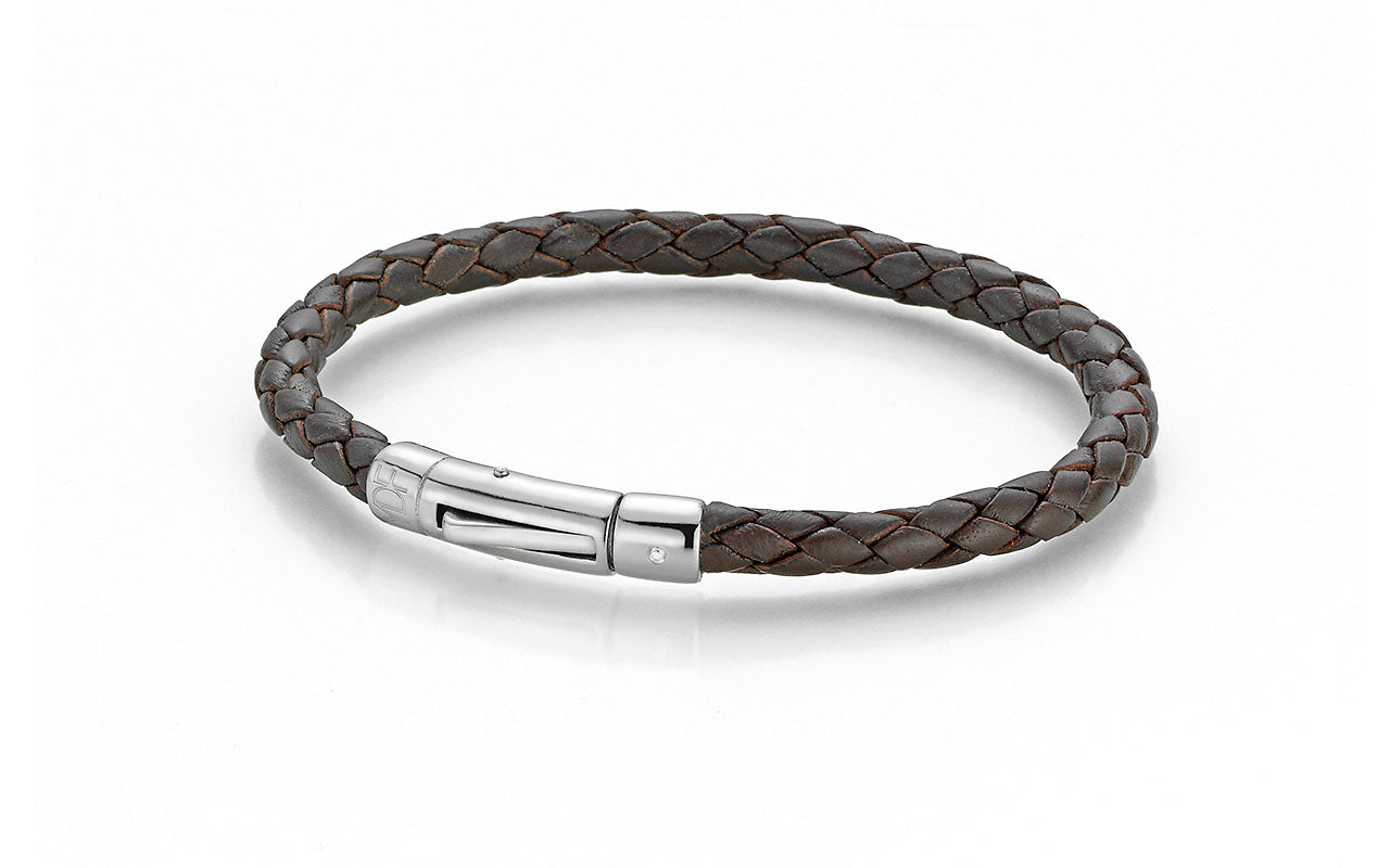 Hardy Lederarmband 925 Silber mit Diamant 0,01 Karat