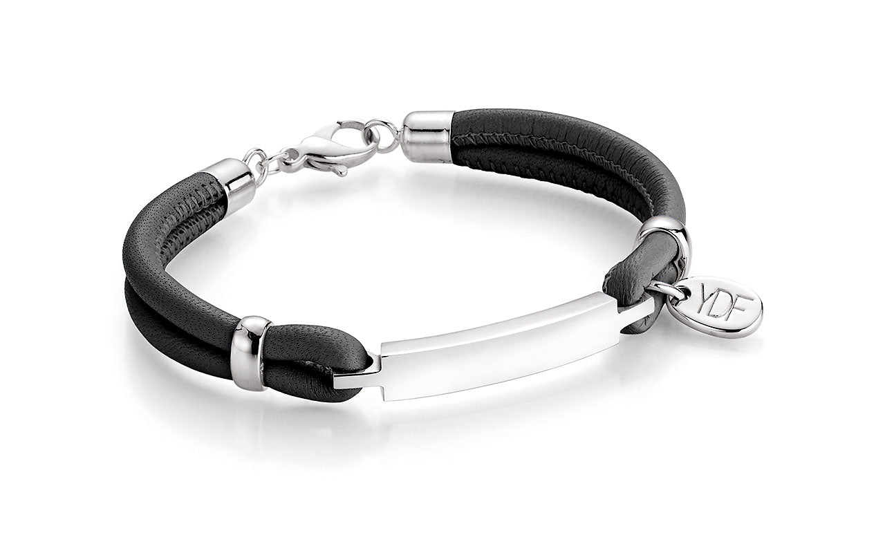 Identity Lederarmband 925 Silber mit Diamant 0,01 Karat
