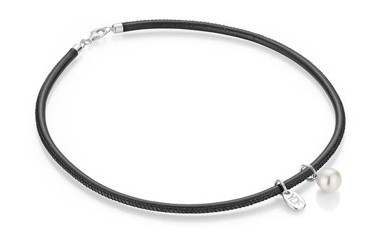 Harmony-Pearl Lederhalskette 925 Silber mit Diamant 0,01 Karat