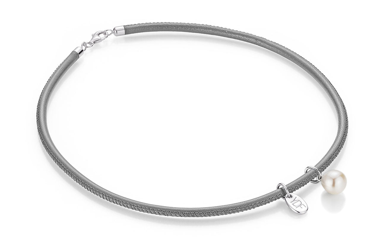Harmony-Pearl Lederhalskette 925 Silber mit Diamant 0,01 Karat