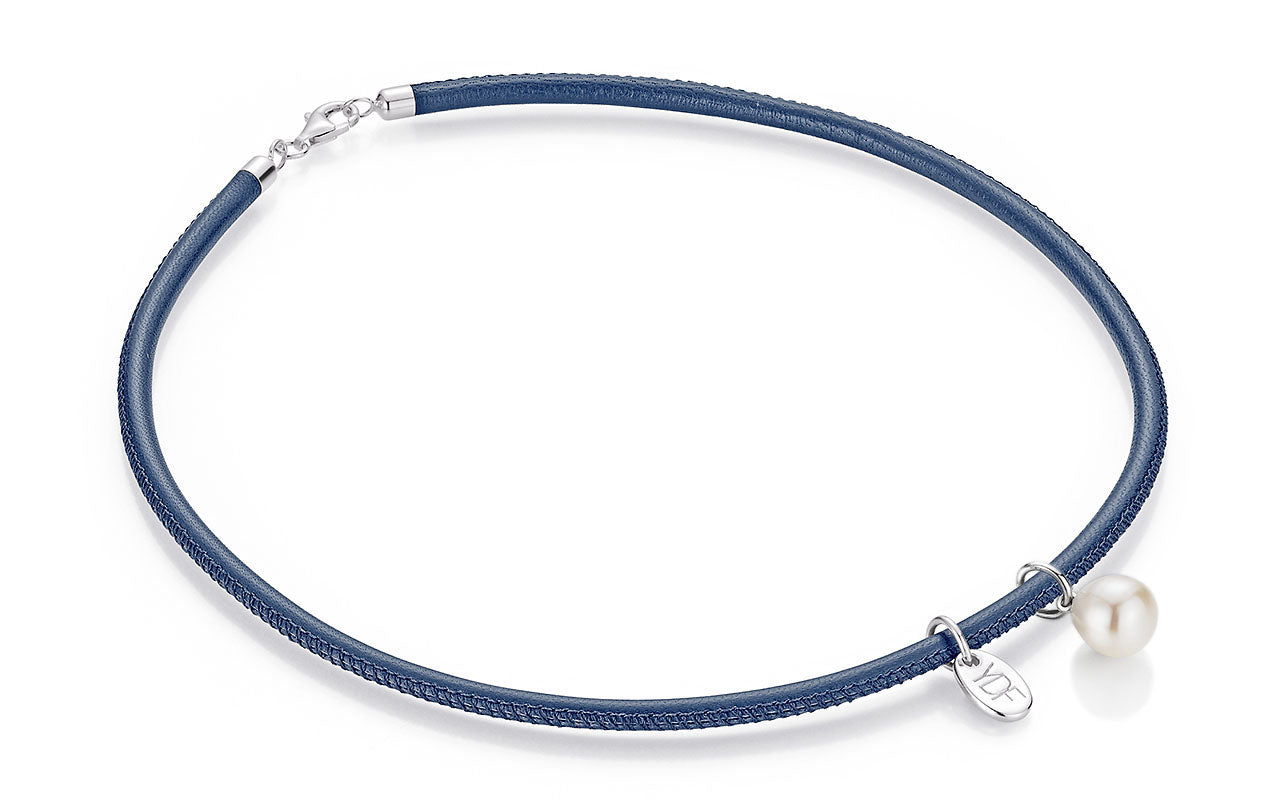 Harmony-Pearl Lederhalskette 925 Silber mit Diamant 0,01 Karat