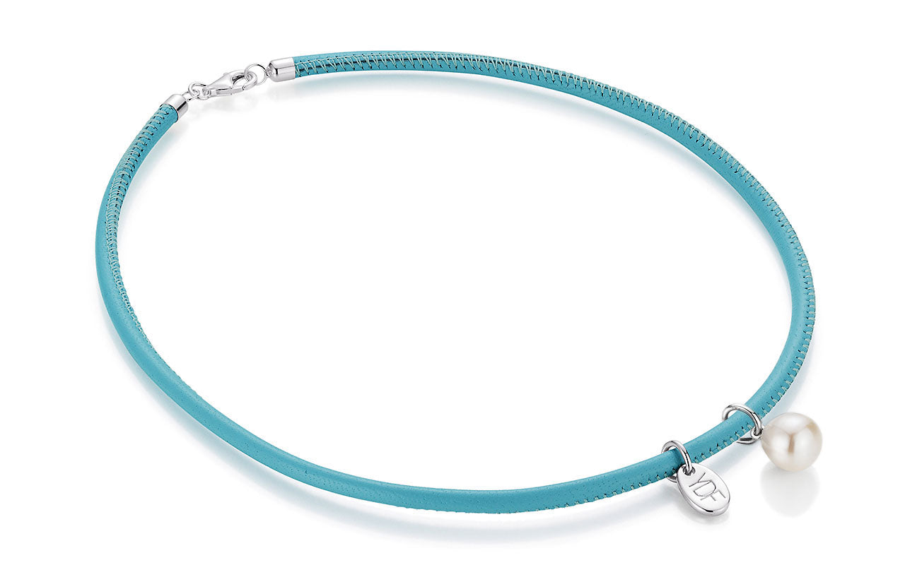 Harmony-Pearl Lederhalskette 925 Silber mit Diamant 0,01 Karat