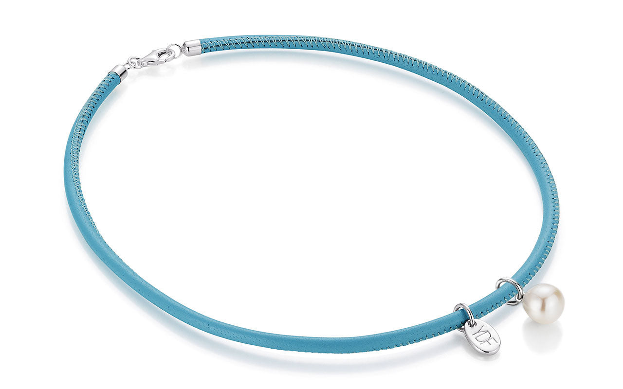 Harmony-Pearl Lederhalskette 925 Silber mit Diamant 0,01 Karat