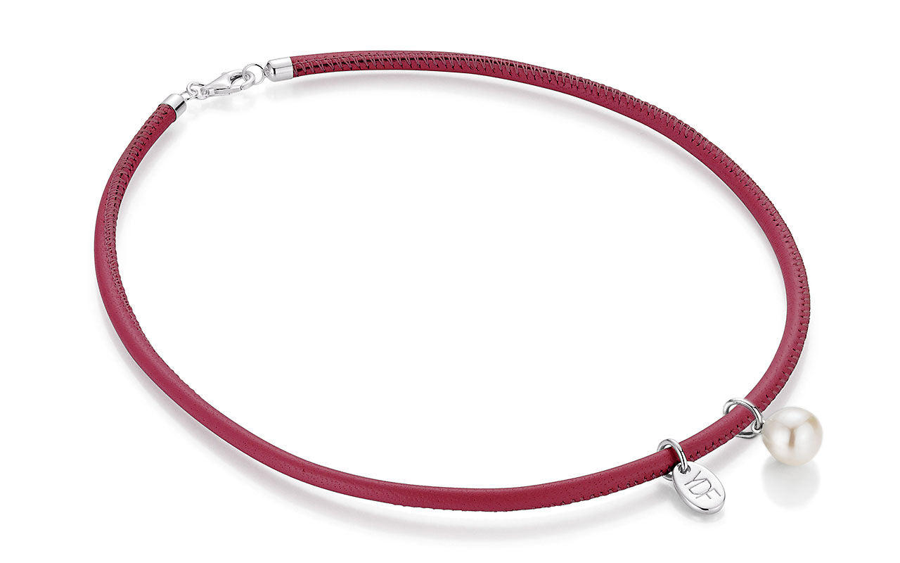 Harmony-Pearl Lederhalskette 925 Silber mit Diamant 0,01 Karat