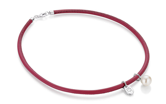 Harmony-Pearl Lederhalskette 925 Silber mit Diamant 0,01 Karat