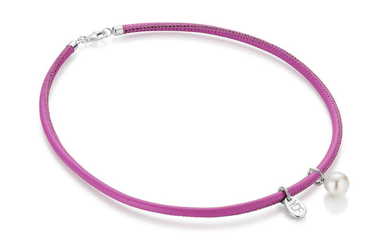 Harmony-Pearl Lederhalskette 925 Silber mit Diamant 0,01 Karat