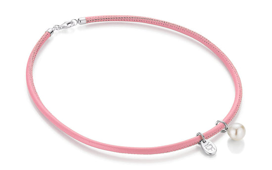 Harmony-Pearl Lederhalskette 925 Silber mit Diamant 0,01 Karat